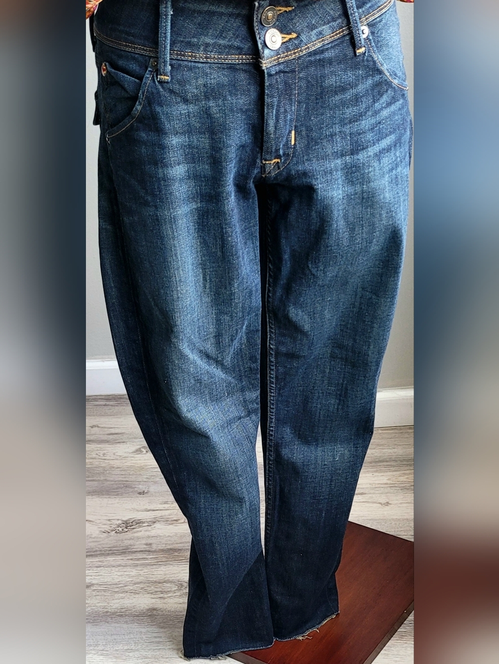 Hudson Collin Flap Skinny Jeans Womens 27 Dark Wash Low Rise Raw Hem Stretch